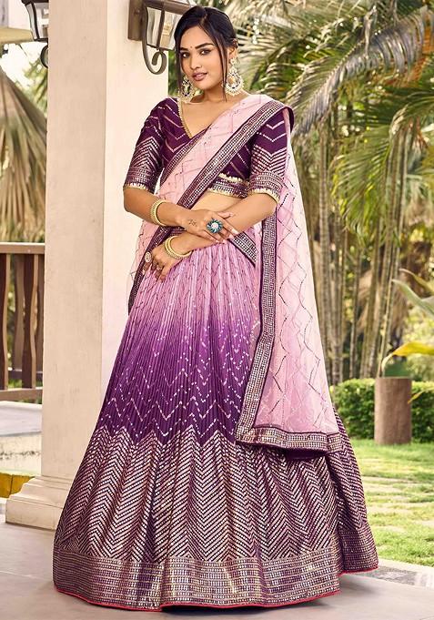 Purple Embellished Blended Lehenga Choli — view on Indya