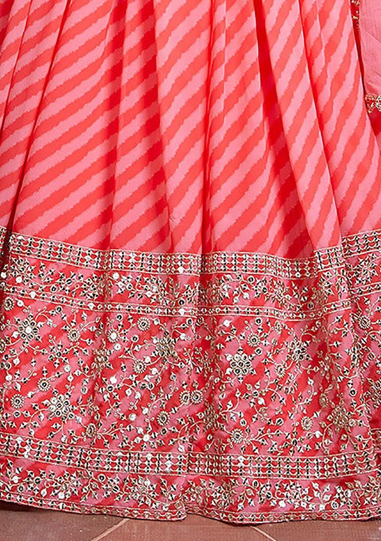 Peach Embellished Blended Lehenga Choli - Indya