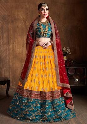 Yellow Emboridered Blended Lehenga Choli