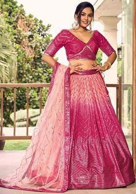 Pink Embellished Blended Lehenga Choli