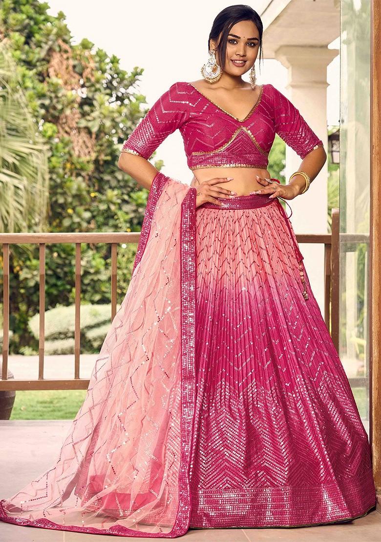 Pink Embellished Blended Lehenga Choli - Indya