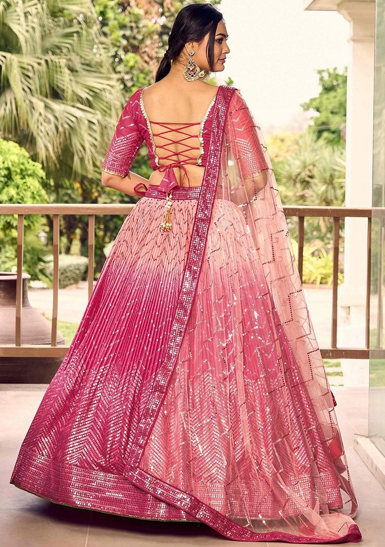 Pink Embellished Blended Lehenga Choli - Indya