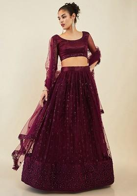 Purple Emboridered Blended Lehenga Choli