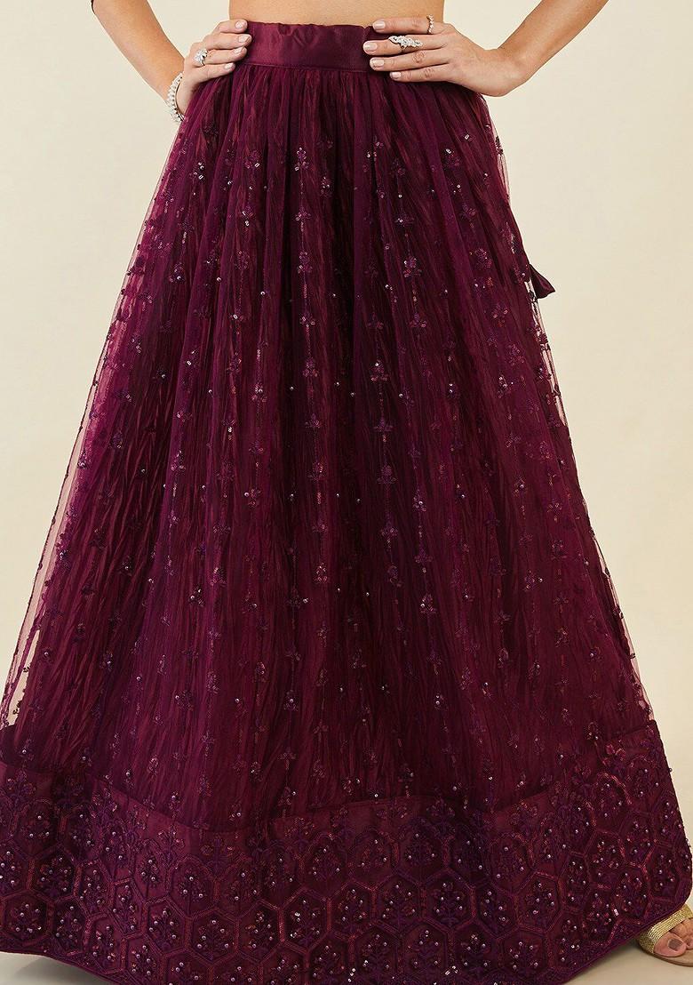 Purple Emboridered Blended Lehenga Choli - Indya