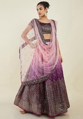 Purple Emboridered Blended Lehenga Choli