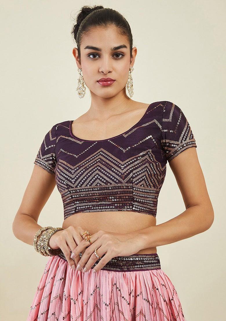 Purple Emboridered Blended Lehenga Choli - Indya