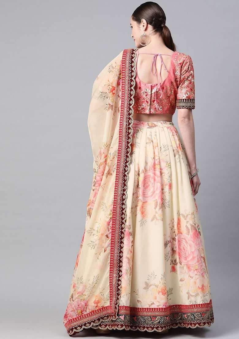 Cream Emboridered Blended Lehenga Choli - Indya