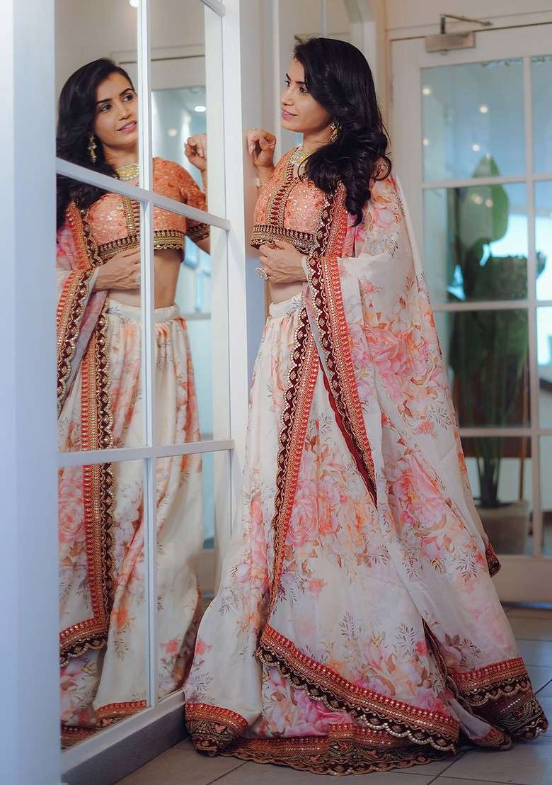 Cream Emboridered Blended Lehenga Choli - Indya