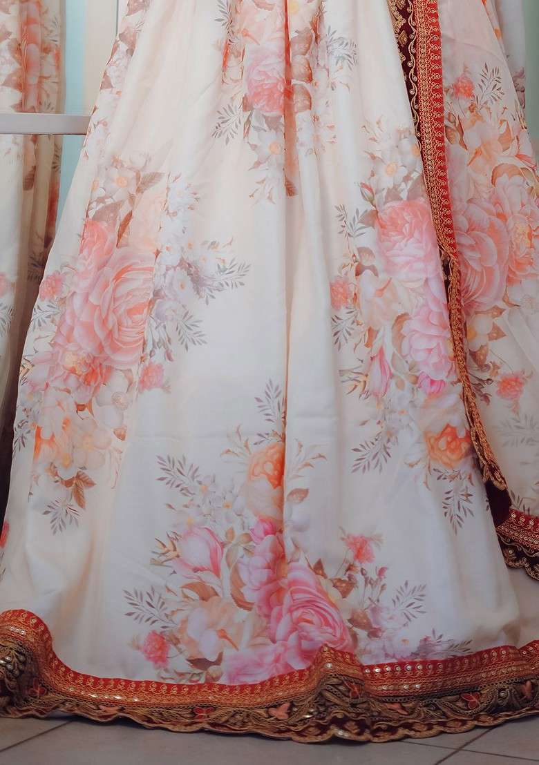 Cream Emboridered Blended Lehenga Choli - Indya