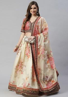 Cream Emboridered Blended Lehenga Choli