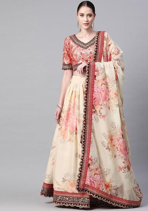 Beige Emboridered Blended Lehenga Choli — view on Indya