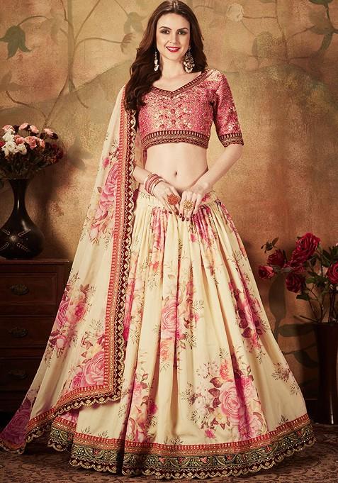 Beige Emboridered Blended Lehenga Choli — view on Indya