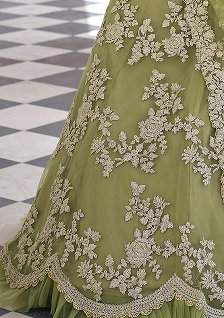 Olive Emboridered Blended Lehenga Choli - Indya