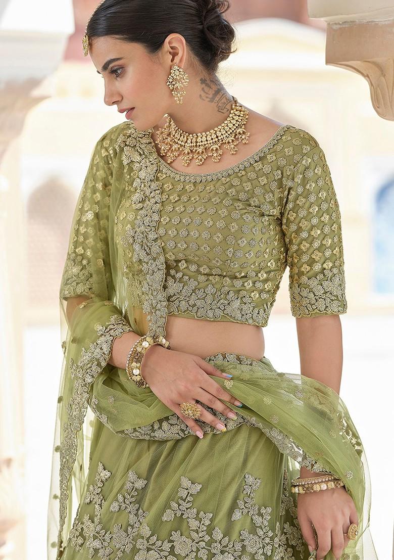 Olive Emboridered Blended Lehenga Choli - Indya