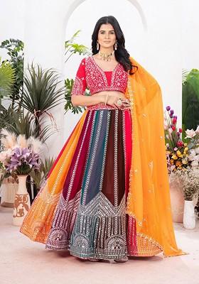 Pink Emboridered Blended Lehenga Choli