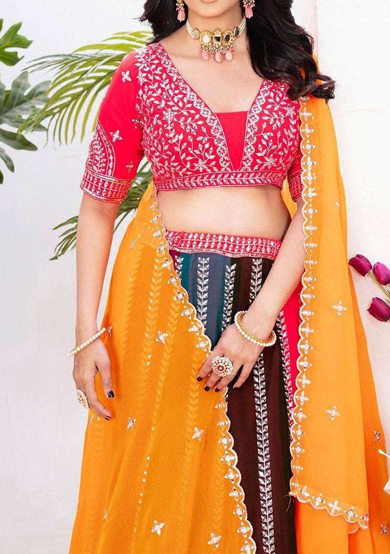 Pink Emboridered Blended Lehenga Choli - Indya