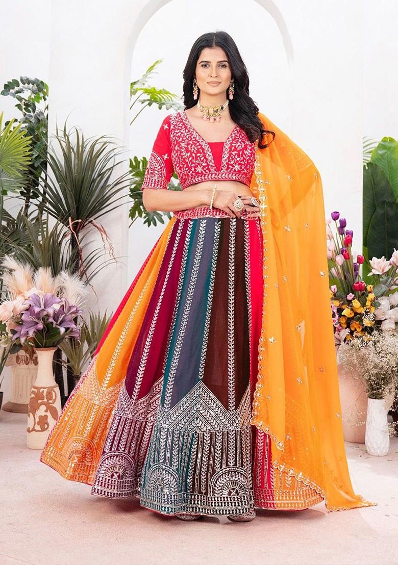 Pink Emboridered Blended Lehenga Choli - Indya