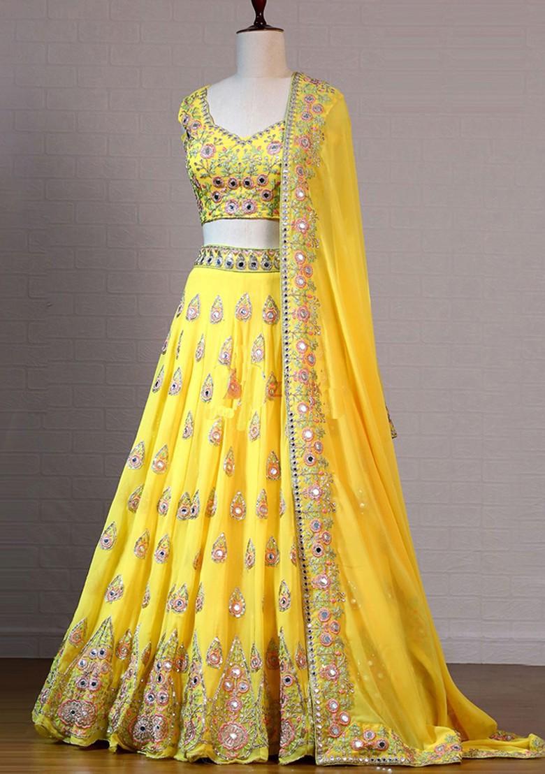 Yellow Emboridered Blended Lehenga Choli - Indya