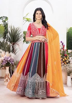 Pink Emboridered Blended Lehenga Choli
