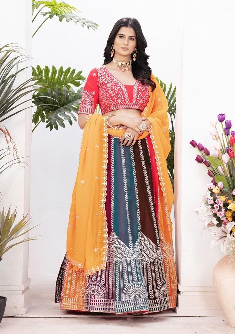 Pink Emboridered Blended Lehenga Choli - Indya