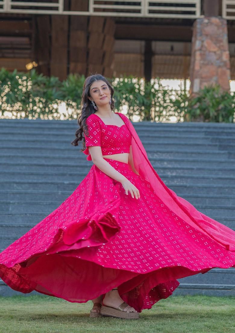 Pink Emboridered Blended Lehenga Choli