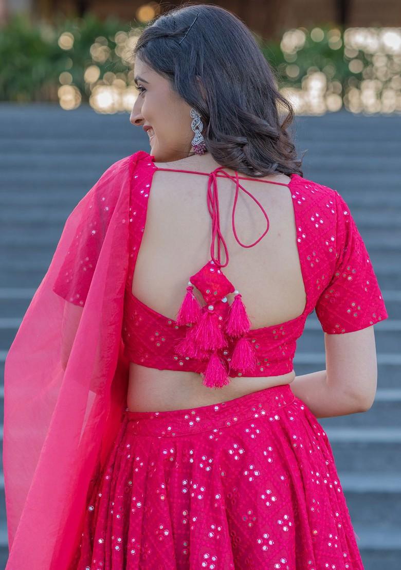 Pink Emboridered Blended Lehenga Choli