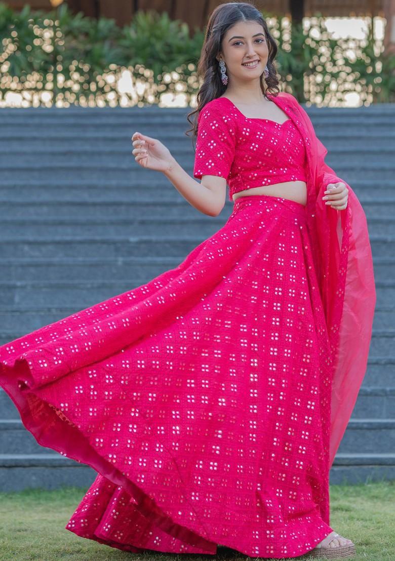 Pink Emboridered Blended Lehenga Choli