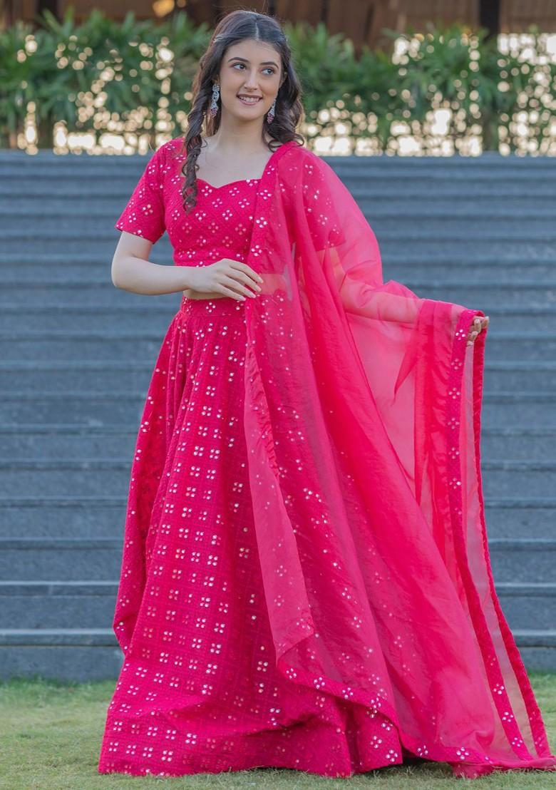 Pink Emboridered Blended Lehenga Choli