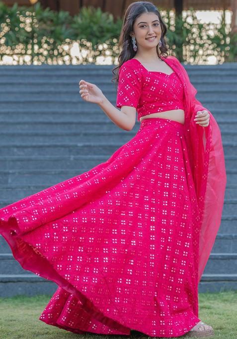 Pink Emboridered Blended Lehenga Choli