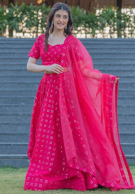 Pink Emboridered Blended Lehenga Choli
