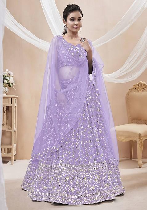 Lavender Emboridered Blended Lehenga Choli — view on Indya