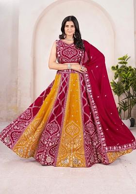 Pink Emboridered Blended Lehenga Choli
