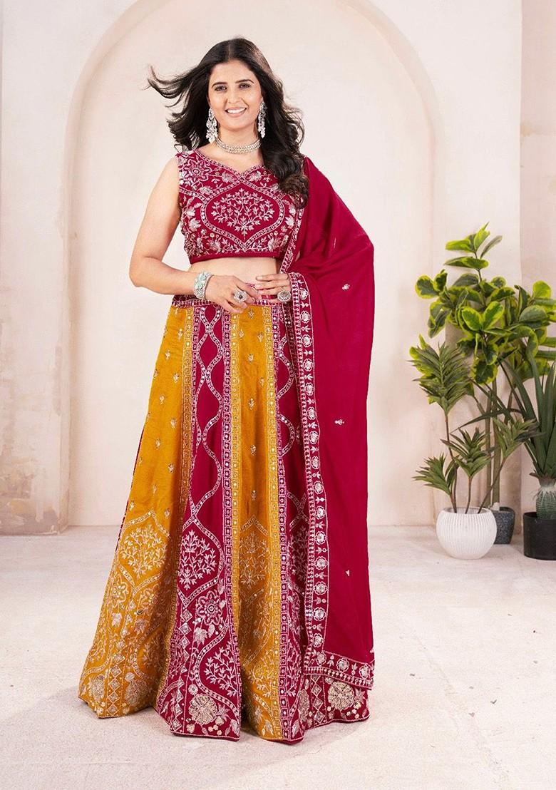 Pink Emboridered Blended Lehenga Choli - Indya