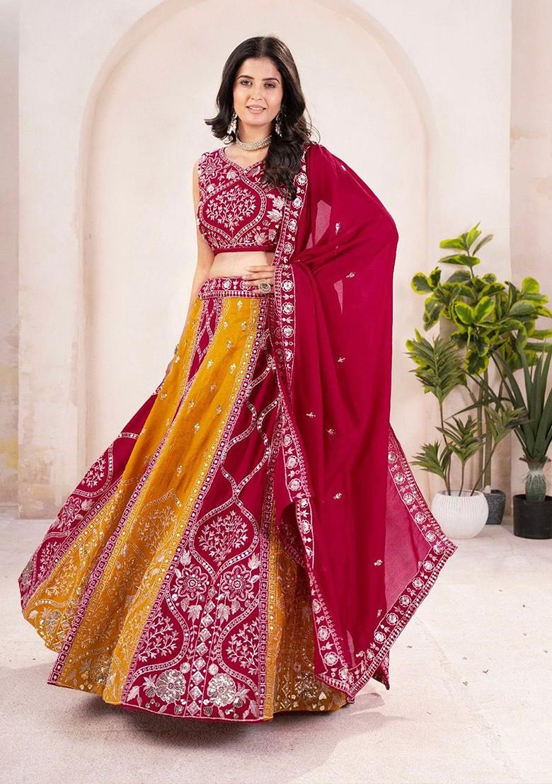 Pink Emboridered Blended Lehenga Choli - Indya