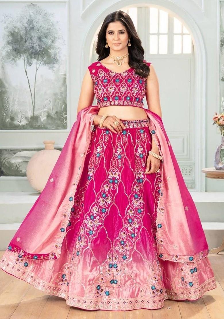 Pink Emboridered Blended Lehenga Choli - Indya