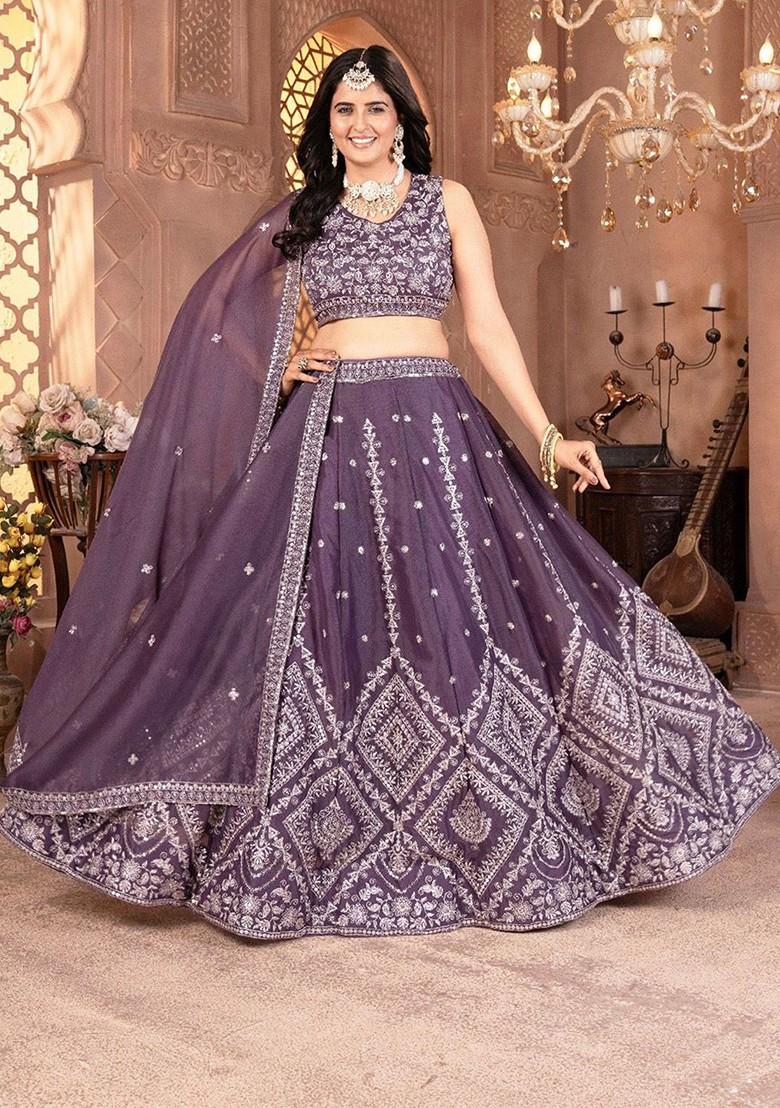 Purple Emboridered Blended Lehenga Choli - Indya