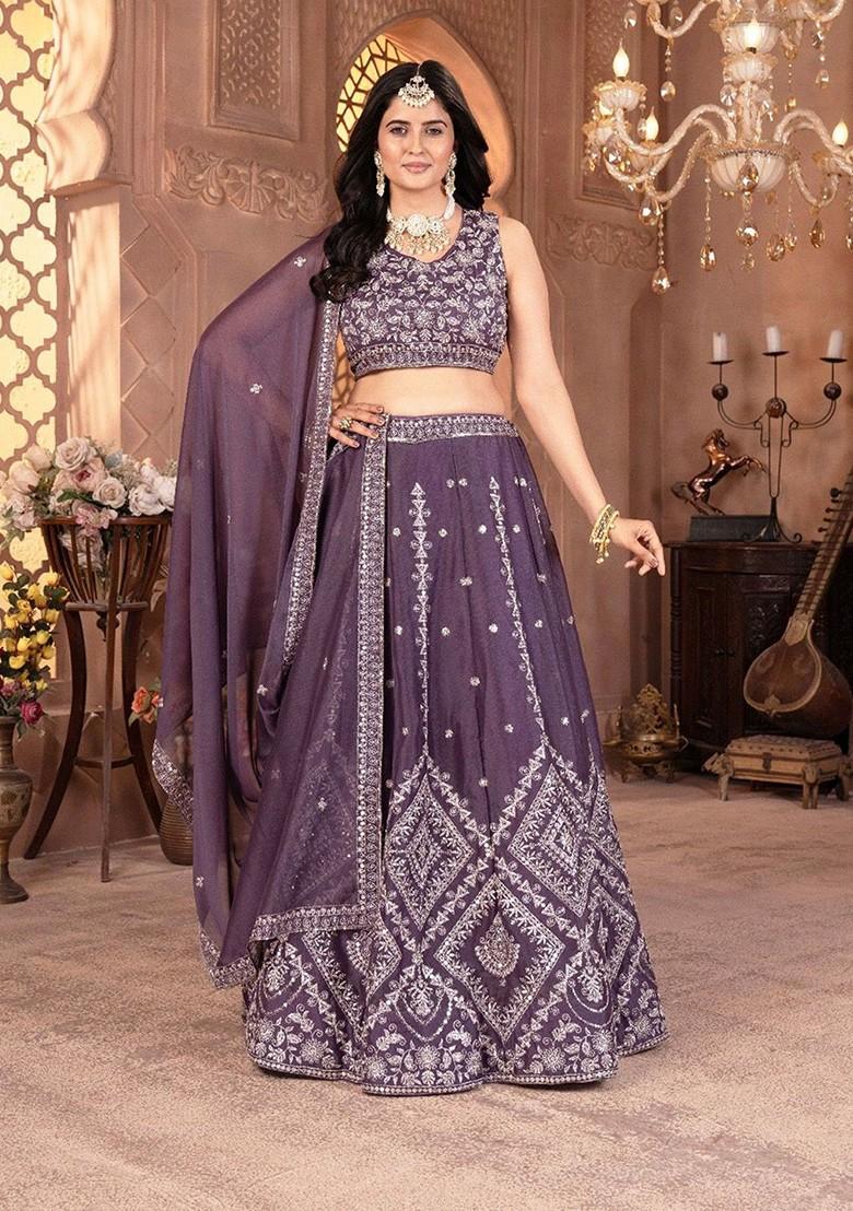 Purple Emboridered Blended Lehenga Choli - Indya