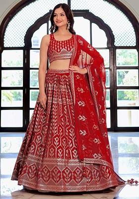 Maroon Emboridered Blended Lehenga Choli