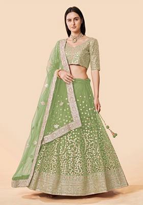 Green Emboridered Blended Lehenga Choli
