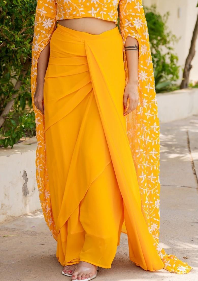 Mustard Emboridered Blended Lehenga Choli - Indya