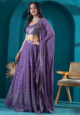 Purple Emboridered Blended Lehenga Choli