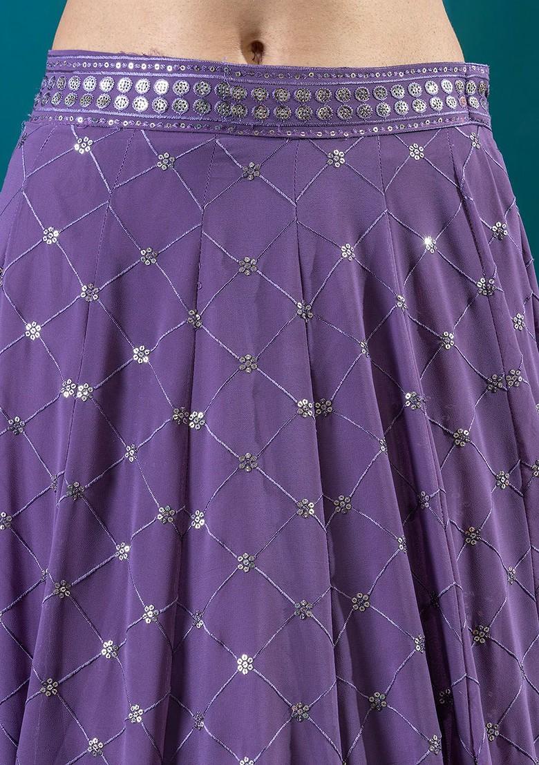 Purple Emboridered Blended Lehenga Choli - Indya