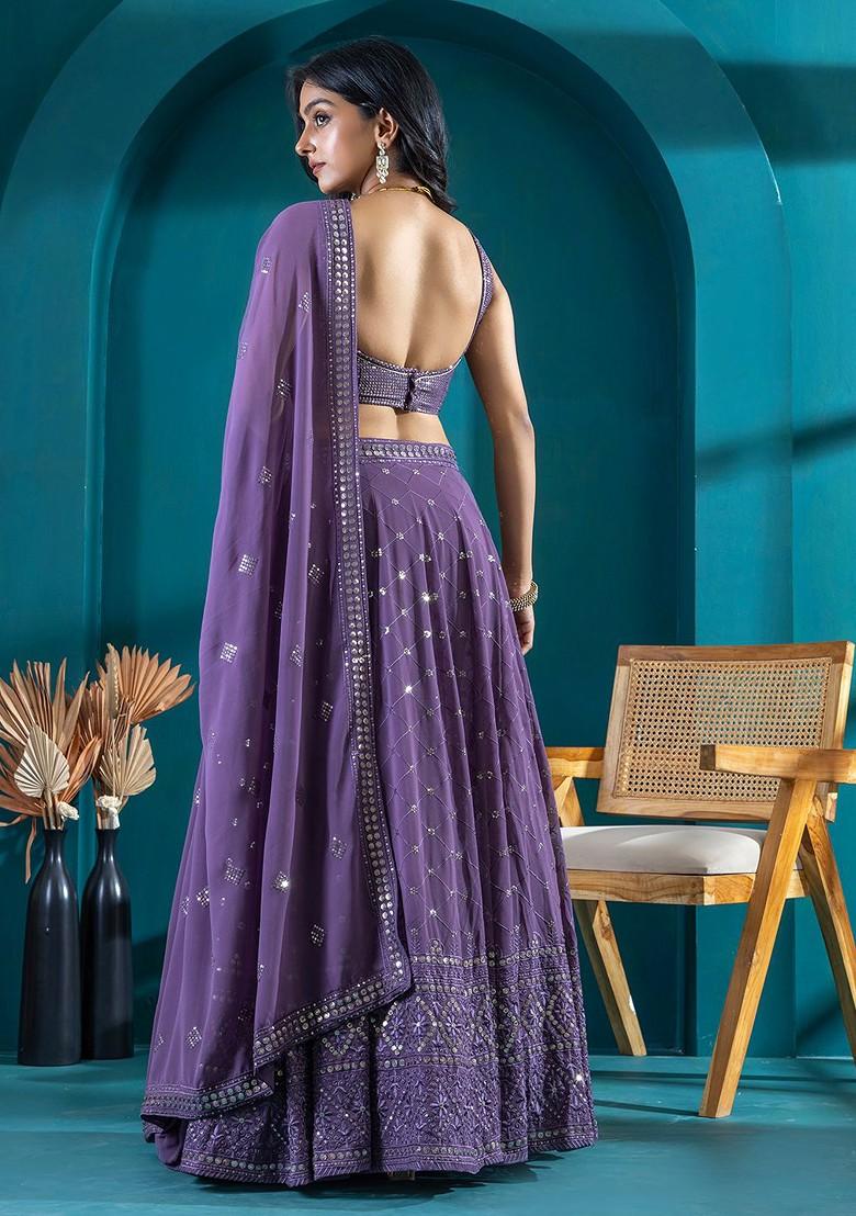 Purple Emboridered Blended Lehenga Choli - Indya