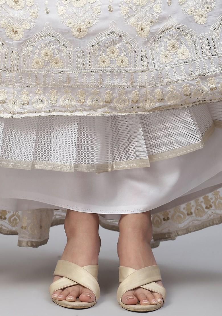 White Emboridered Blended Lehenga Choli - Indya