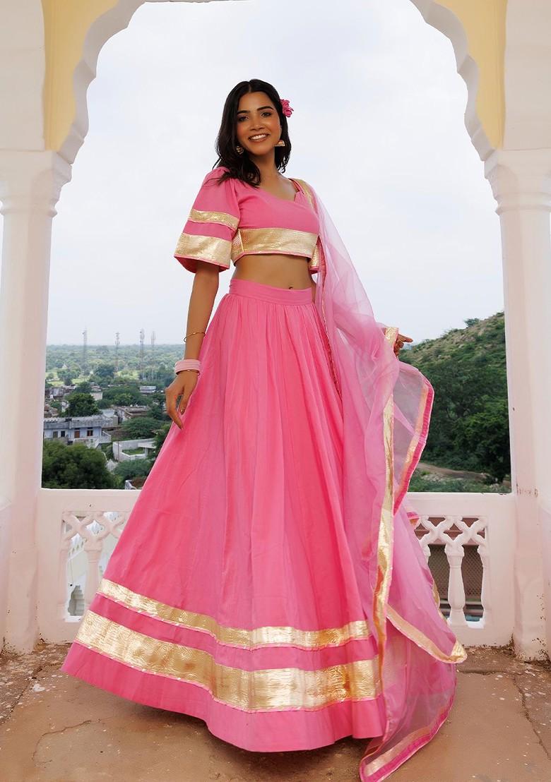Pink Embellished Blended Lehenga Choli