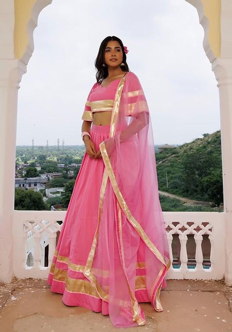 Pink Embellished Blended Lehenga Choli
