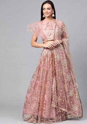 Pink Embellished Blended Lehenga Choli
