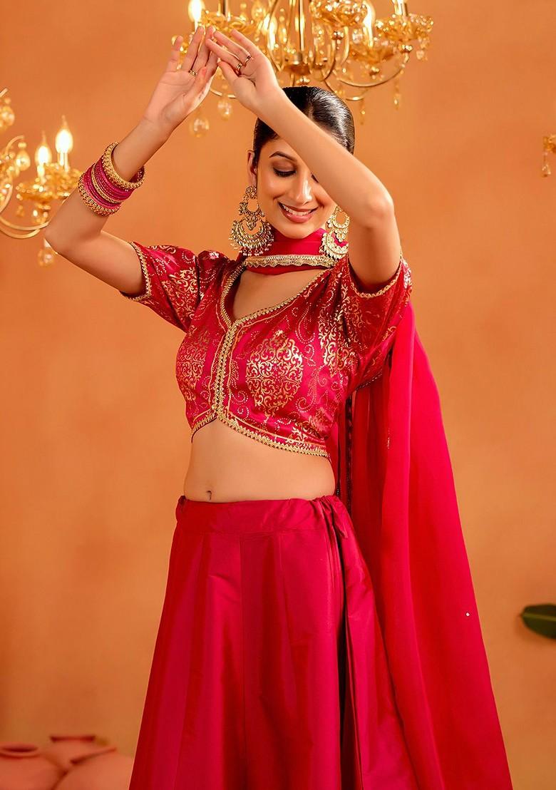 Pink Emboridered Blended Lehenga Choli