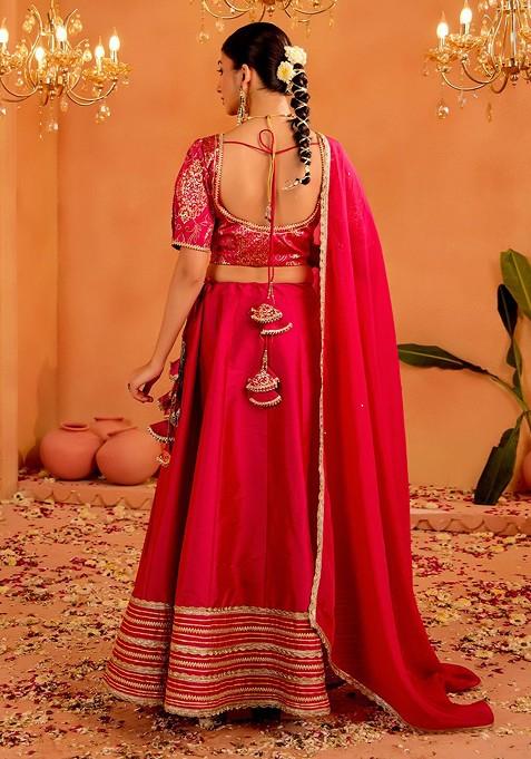 Pink Emboridered Blended Lehenga Choli
