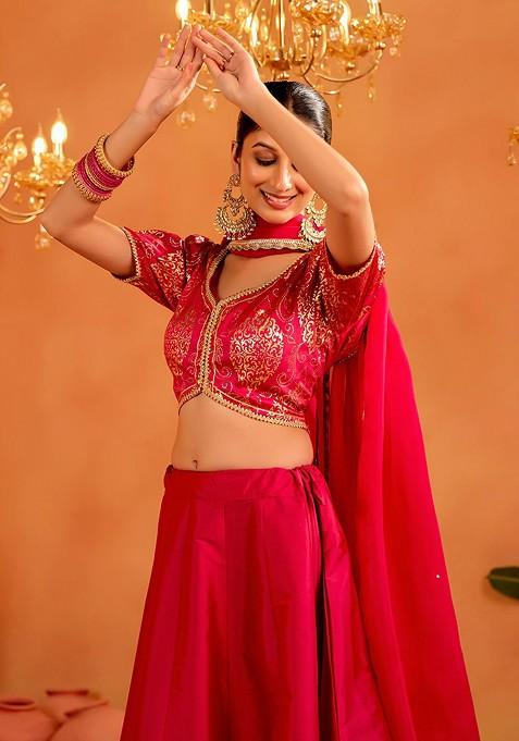 Pink Emboridered Blended Lehenga Choli